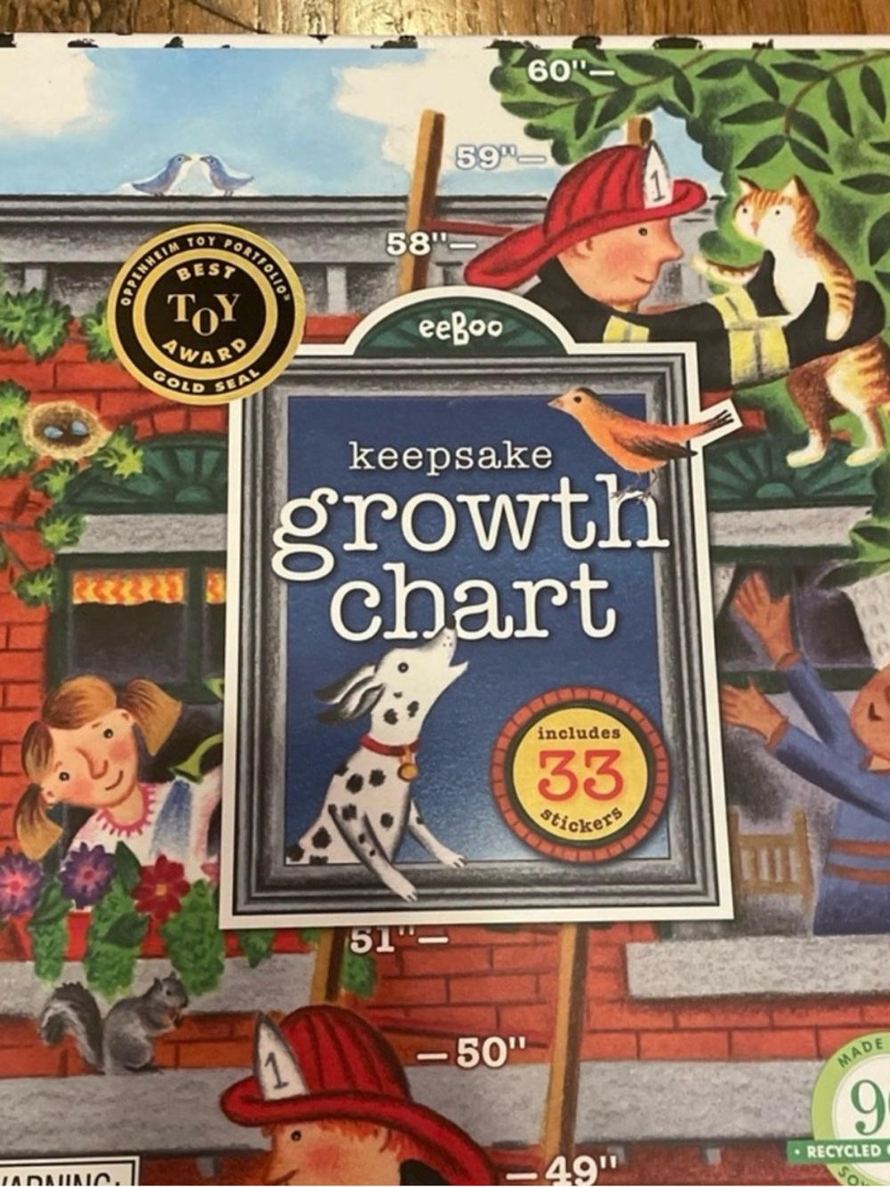 Brand New eeBoo Keepsake Fire Truck Growth Chart with stickers